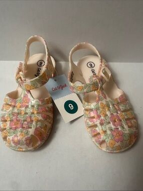 Cat & Jack Pink Floral Jelly Sandals - Girls Size 9